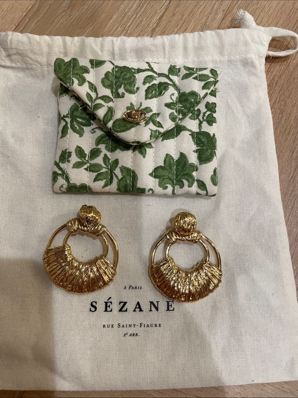NWT Sézane Gold Textured Fan Hoop Earrings